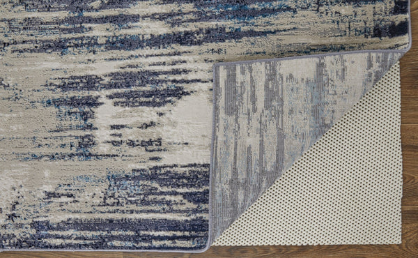 HomeRoots 4' Abstract Tan Blue Ivory Distressed Area Rug - Modern Power Loomed Design for Stylish Interiors 7' X 10' 513905
