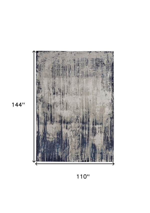 HomeRoots 4' Abstract Tan Blue Ivory Distressed Area Rug - Modern Power Loomed Design for Stylish Interiors 9' X 12' 513906