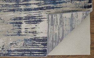 HomeRoots 4' Abstract Tan Blue Ivory Distressed Area Rug - Modern Power Loomed Design for Stylish Interiors 9' X 12' 513906