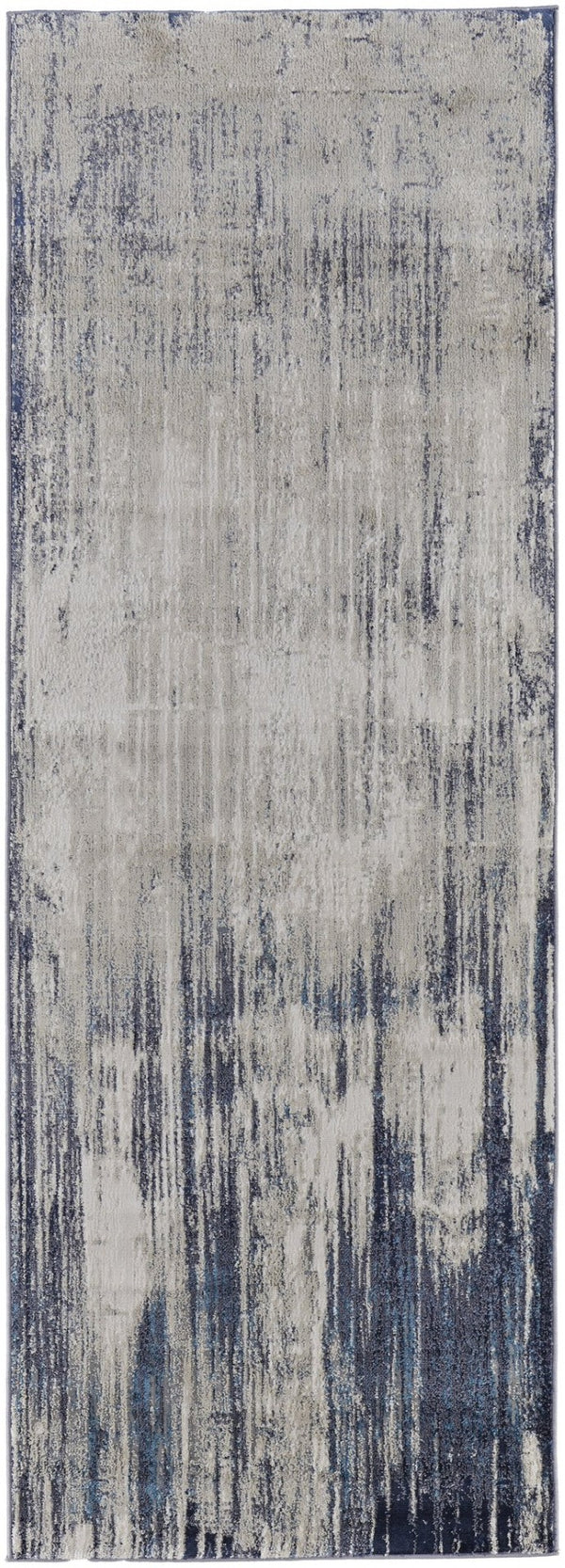 HomeRoots 4' Abstract Tan Blue Ivory Distressed Area Rug - Modern Power Loomed Design for Stylish Interiors 8' Runner 513908