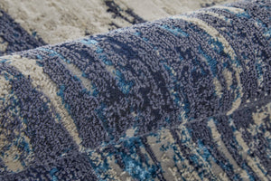 HomeRoots 4' Abstract Tan Blue Ivory Distressed Area Rug - Modern Power Loomed Design for Stylish Interiors 8' Runner 513908