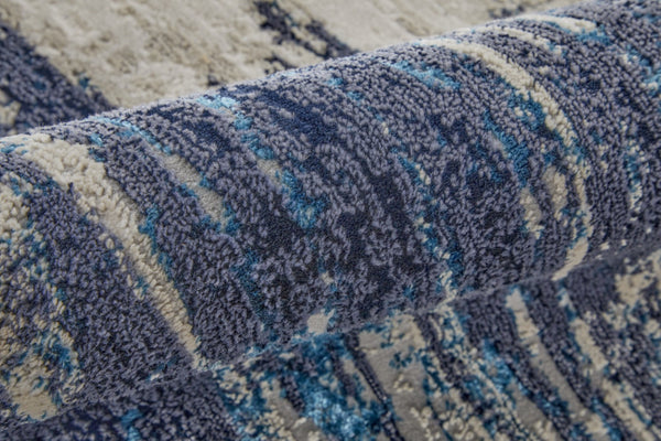 HomeRoots 4' Abstract Tan Blue Ivory Distressed Area Rug - Modern Power Loomed Design for Stylish Interiors 8' Runner 513908