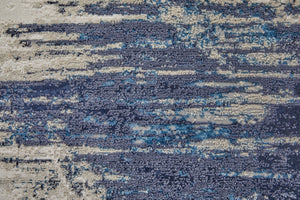 HomeRoots 4' Abstract Tan Blue Ivory Distressed Area Rug - Modern Power Loomed Design for Stylish Interiors 8' Runner 513908
