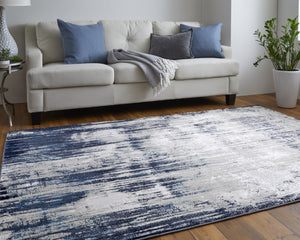 HomeRoots 4' Abstract Tan Blue Ivory Distressed Area Rug - Modern Power Loomed Design for Stylish Interiors 12' X 15' 513909