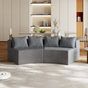 English Elm Corduroy Curved Sectional Sofa with Four Pillows — Modular Semi-Circular Plush Cloud Seating Comfort Grey W834P232283