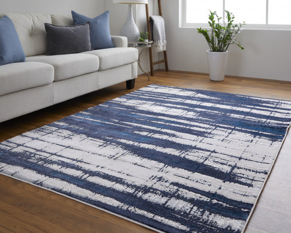 HomeRoots 4' Stylish Ivory and Blue Abstract Area Rug – Durable Power-Loomed Design for Modern Living Spaces 5' X 8' 513911