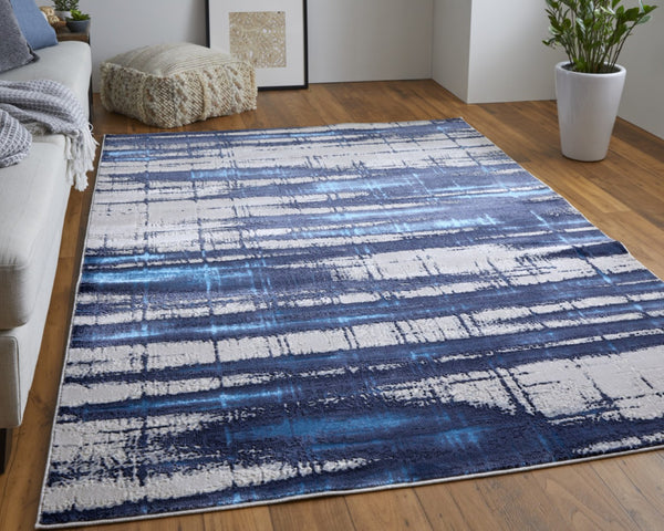 HomeRoots 4' Stylish Ivory and Blue Abstract Area Rug – Durable Power-Loomed Design for Modern Living Spaces 9' X 12' 513914