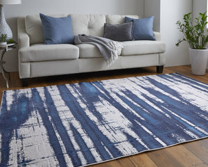 HomeRoots 4' Stylish Ivory and Blue Abstract Area Rug – Durable Power-Loomed Design for Modern Living Spaces 9' X 12' 513914