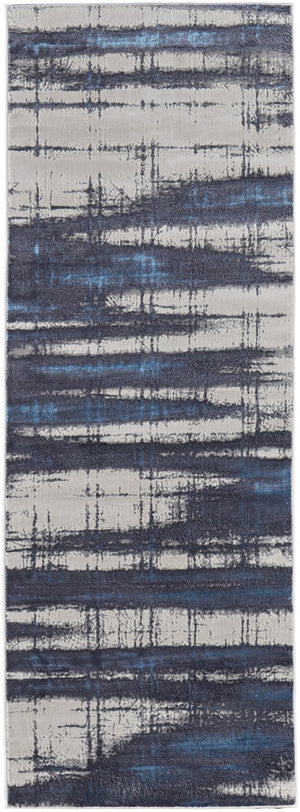 HomeRoots 4' Stylish Ivory and Blue Abstract Area Rug – Durable Power-Loomed Design for Modern Living Spaces 8' Runner 513916