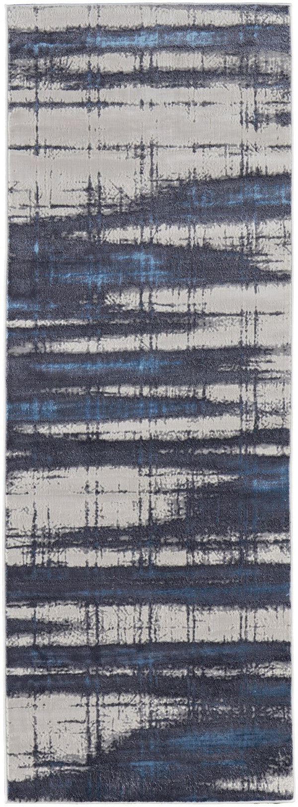 HomeRoots 4' Stylish Ivory and Blue Abstract Area Rug – Durable Power-Loomed Design for Modern Living Spaces 8' Runner 513916