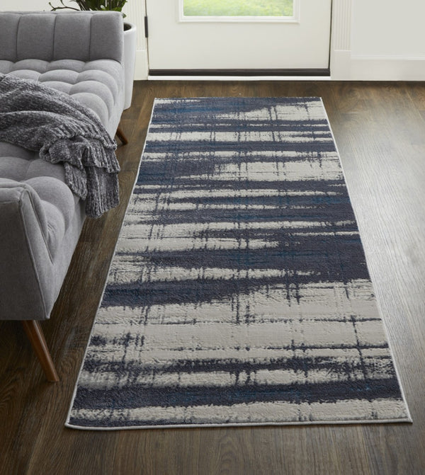 HomeRoots 4' Stylish Ivory and Blue Abstract Area Rug – Durable Power-Loomed Design for Modern Living Spaces 8' Runner 513916