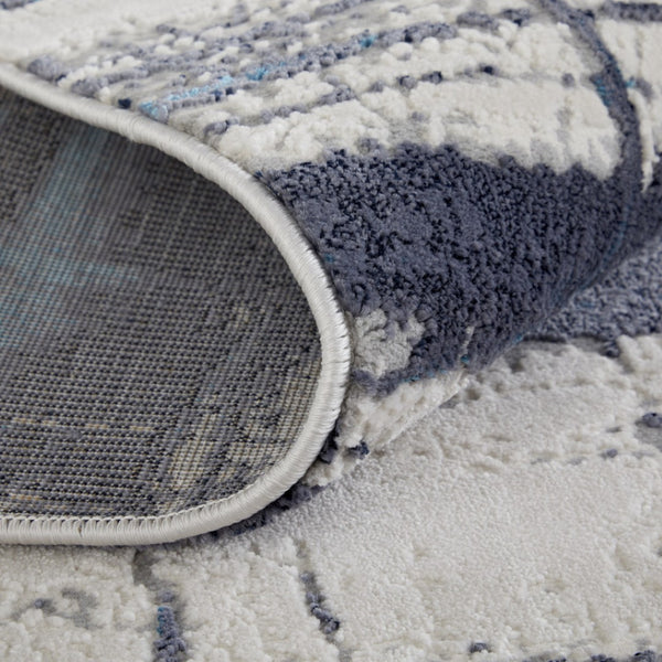 HomeRoots 4' Stylish Ivory and Blue Abstract Area Rug – Durable Power-Loomed Design for Modern Living Spaces 8' Runner 513916