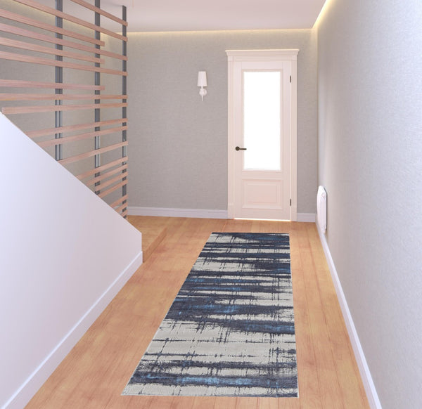 HomeRoots 4' Stylish Ivory and Blue Abstract Area Rug – Durable Power-Loomed Design for Modern Living Spaces 8' Runner 513916