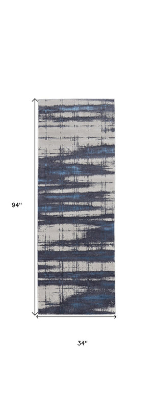 HomeRoots 4' Stylish Ivory and Blue Abstract Area Rug – Durable Power-Loomed Design for Modern Living Spaces 8' Runner 513916