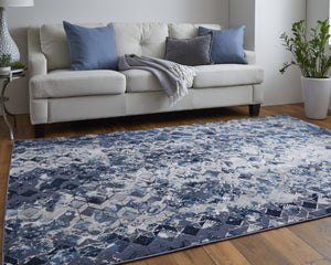HomeRoots 4' Refreshing Blue, Ivory & Gray Geometric Distressed Area Rug for Modern Home Décor & Comfort 4' X 6' 513918