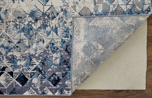 HomeRoots 4' Refreshing Blue, Ivory & Gray Geometric Distressed Area Rug for Modern Home Décor & Comfort 4' X 6' 513918