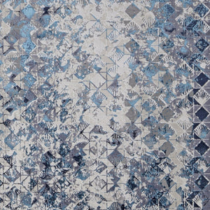 HomeRoots 4' Refreshing Blue, Ivory & Gray Geometric Distressed Area Rug for Modern Home Décor & Comfort 8' X 10' 513920