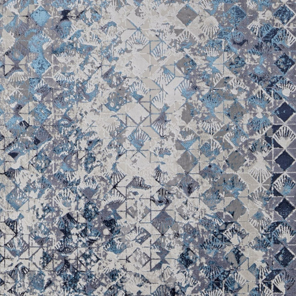 HomeRoots 4' Refreshing Blue, Ivory & Gray Geometric Distressed Area Rug for Modern Home Décor & Comfort 8' X 10' 513920