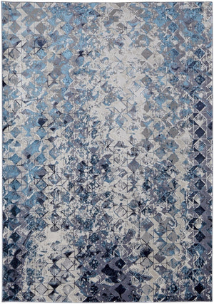 HomeRoots 4' Refreshing Blue, Ivory & Gray Geometric Distressed Area Rug for Modern Home Décor & Comfort 8' X 10' 513920