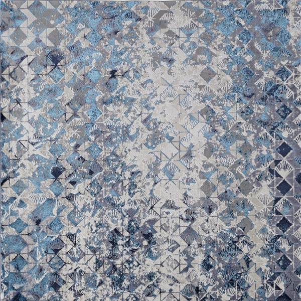 HomeRoots 4' Refreshing Blue, Ivory & Gray Geometric Distressed Area Rug for Modern Home Décor & Comfort 8' X 10' 513920