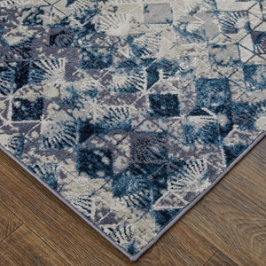 HomeRoots 4' Refreshing Blue, Ivory & Gray Geometric Distressed Area Rug for Modern Home Décor & Comfort 7' X 10' 513921