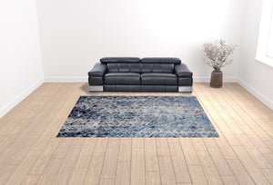 HomeRoots 4' Refreshing Blue, Ivory & Gray Geometric Distressed Area Rug for Modern Home Décor & Comfort 9' X 12' 513922