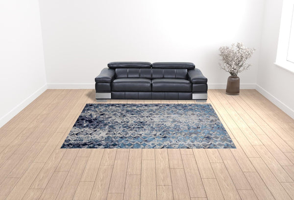 HomeRoots 4' Refreshing Blue, Ivory & Gray Geometric Distressed Area Rug for Modern Home Décor & Comfort 9' X 12' 513922