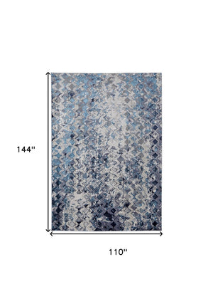 HomeRoots 4' Refreshing Blue, Ivory & Gray Geometric Distressed Area Rug for Modern Home Décor & Comfort 9' X 12' 513922