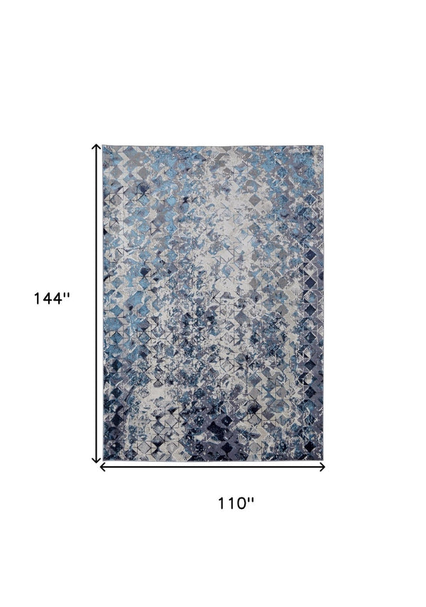 HomeRoots 4' Refreshing Blue, Ivory & Gray Geometric Distressed Area Rug for Modern Home Décor & Comfort 9' X 12' 513922