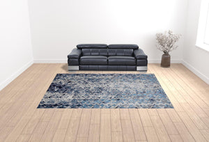 HomeRoots 4' Refreshing Blue, Ivory & Gray Geometric Distressed Area Rug for Modern Home Décor & Comfort 10' X 13' 513923