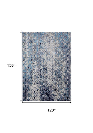 HomeRoots 4' Refreshing Blue, Ivory & Gray Geometric Distressed Area Rug for Modern Home Décor & Comfort 10' X 13' 513923