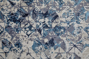 HomeRoots 4' Refreshing Blue, Ivory & Gray Geometric Distressed Area Rug for Modern Home Décor & Comfort 8' Runner 513924