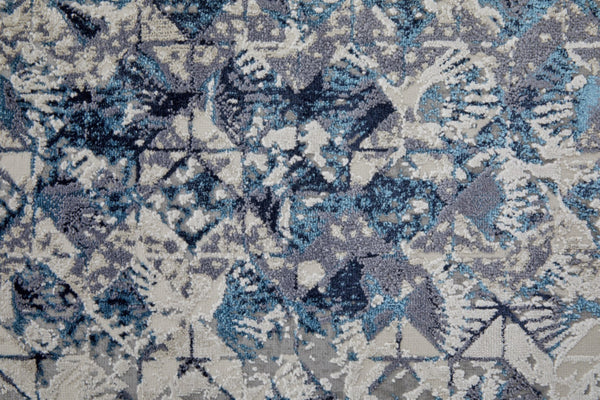 HomeRoots 4' Refreshing Blue, Ivory & Gray Geometric Distressed Area Rug for Modern Home Décor & Comfort 8' Runner 513924
