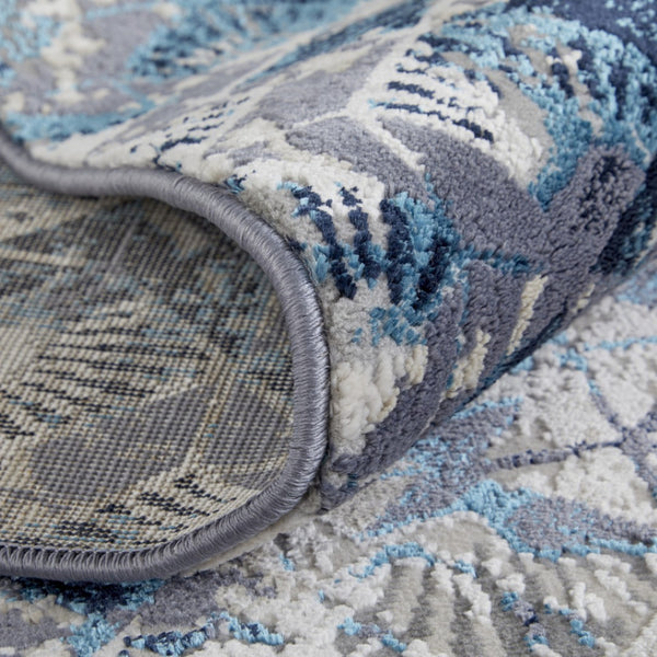 HomeRoots 4' Refreshing Blue, Ivory & Gray Geometric Distressed Area Rug for Modern Home Décor & Comfort 8' Runner 513924