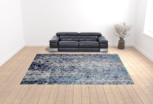 HomeRoots 4' Refreshing Blue, Ivory & Gray Geometric Distressed Area Rug for Modern Home Décor & Comfort 12' X 15' 513925