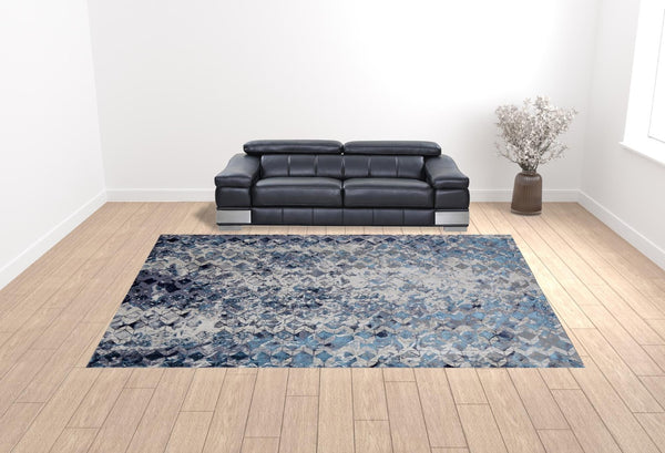 HomeRoots 4' Refreshing Blue, Ivory & Gray Geometric Distressed Area Rug for Modern Home Décor & Comfort 12' X 15' 513925