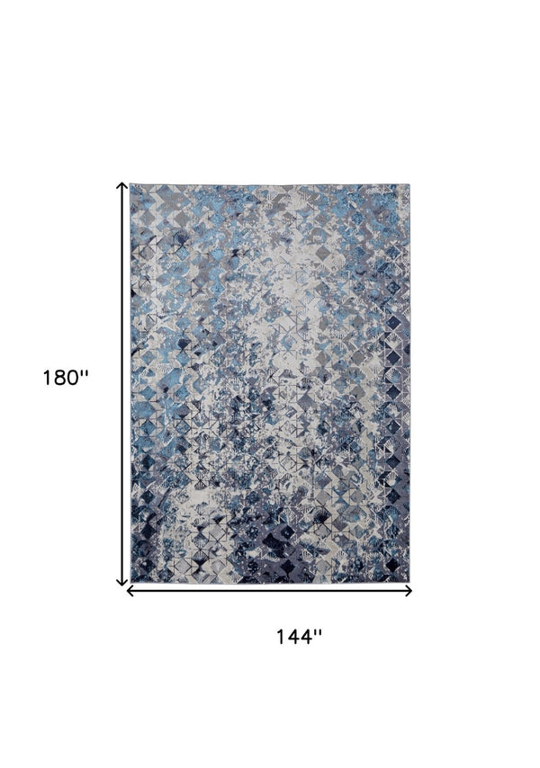 HomeRoots 4' Refreshing Blue, Ivory & Gray Geometric Distressed Area Rug for Modern Home Décor & Comfort 12' X 15' 513925