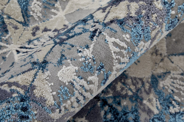 HomeRoots 4' Refreshing Blue, Ivory & Gray Geometric Distressed Area Rug for Modern Home Décor & Comfort 12' X 15' 513925
