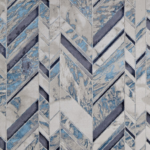 Homeroots 4' X 6' Ivory And Blue Chevron Power Loom Distressed Area Rug  Polypropylene,Polyester 513926