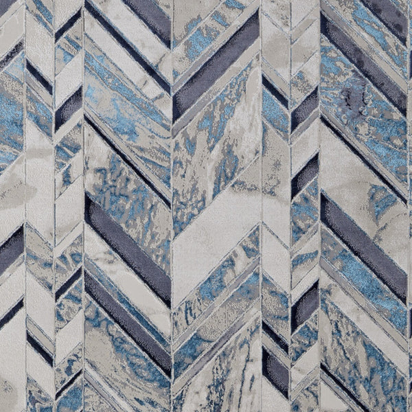 Homeroots 5' X 8' Ivory Blue And Gray Chevron Power Loom Distressed Area Rug  Polyester 513927