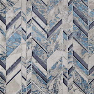 Homeroots 5' X 8' Ivory Blue And Gray Chevron Power Loom Distressed Area Rug  Polyester 513927