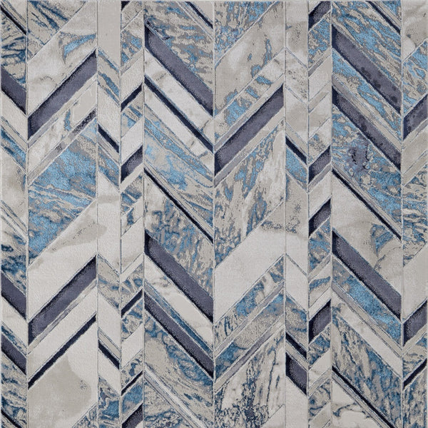 Homeroots 5' X 8' Ivory Blue And Gray Chevron Power Loom Distressed Area Rug  Polyester 513927
