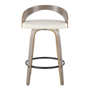 English Elm Fixed-height Swivel Counter Stools with Faux Leather Seats and Chrome Footrest Set of 2 B202S01829
