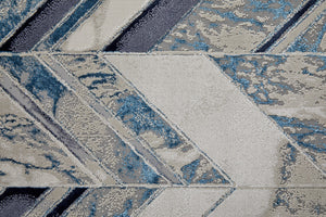 Homeroots 12' X 15' Ivory Blue And Gray Chevron Power Loom Distressed Area Rug  Polyester 513933