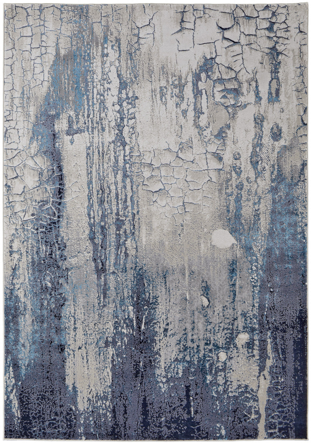 Homeroots 4' X 6' Ivory And Blue Abstract Power Loom Distressed Non Skid Area Rug  Polyester 513934