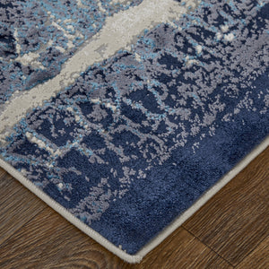 Homeroots 4' X 6' Ivory And Blue Abstract Power Loom Distressed Non Skid Area Rug  Polyester 513934