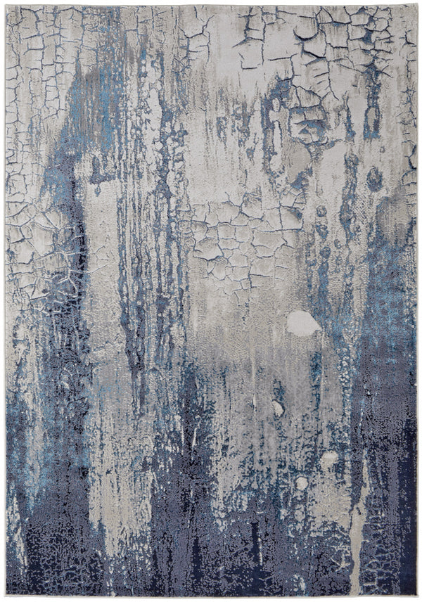 Homeroots 5' X 8' Ivory And Blue Abstract Power Loom Distressed Non Skid Area Rug  Polyester 513935