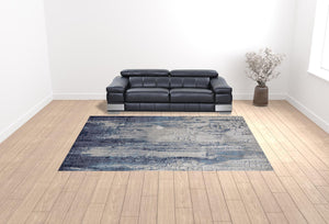 Homeroots 10' X 13' Ivory Blue And Black Abstract Power Loom Distressed Area Rug  Polyester 513939