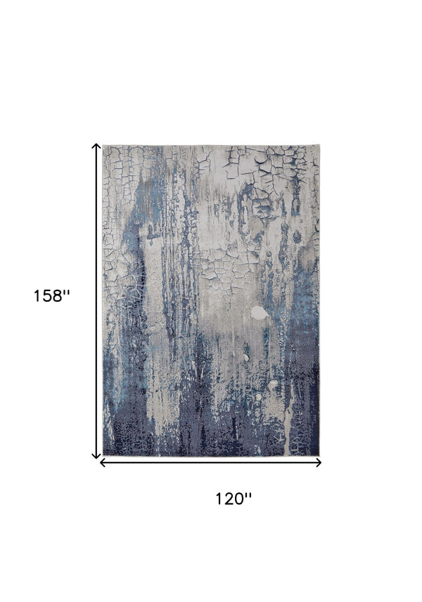 Homeroots 10' X 13' Ivory Blue And Black Abstract Power Loom Distressed Area Rug  Polyester 513939