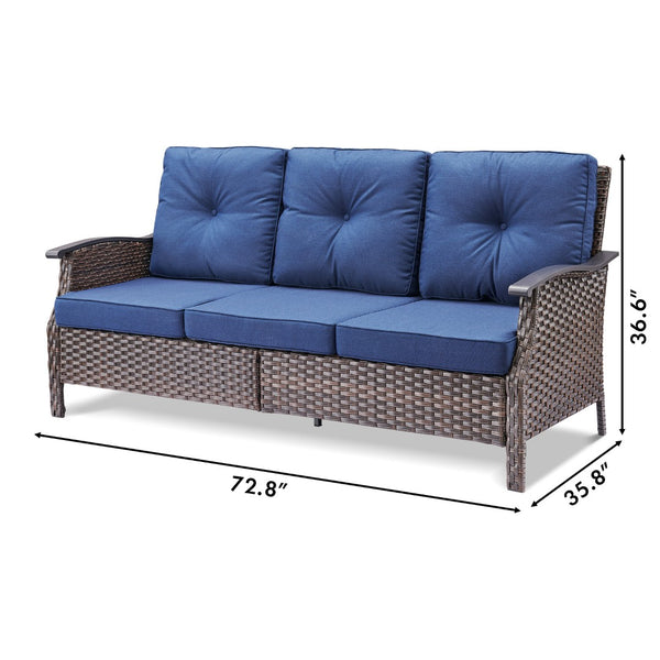 English Elm 73.4" Wide Pe Wicker Outdoor Sofa with Olefin Cushions for Patio or Porch T3773P419698